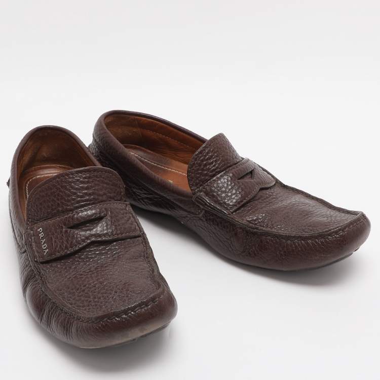 مملوكة مسبقًا Prada Size 41.5 Brown Leather Penny Loafers