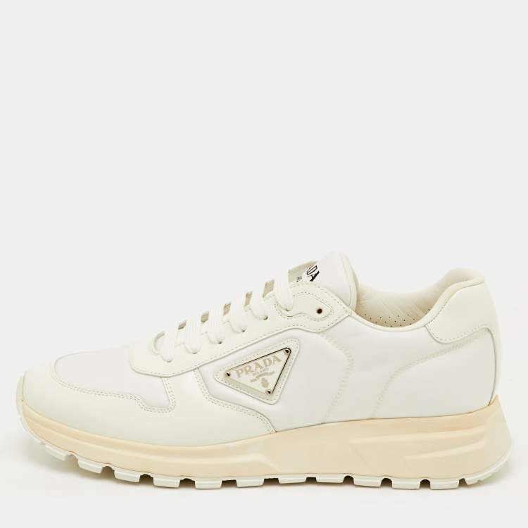 مملوكة مسبقًا Prada Prax 01 Size 41.5 White Leather and Nylon Low Top Sneakers