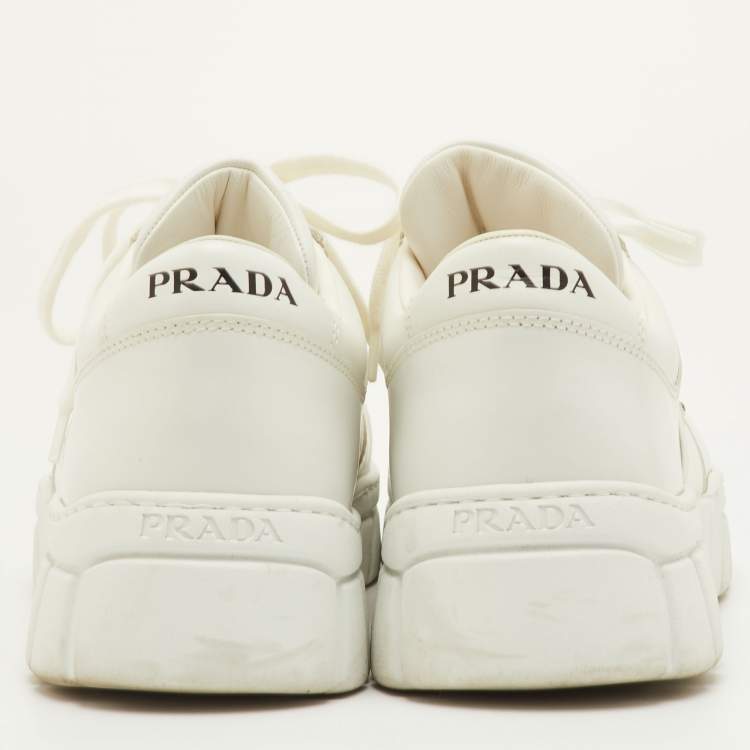 Pre Owned Prada Size 41.5 White Leather Low Top Sneakers