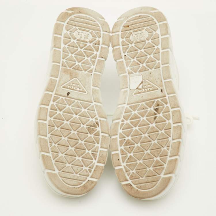 Pre Owned Prada Size 41.5 White Leather Low Top Sneakers