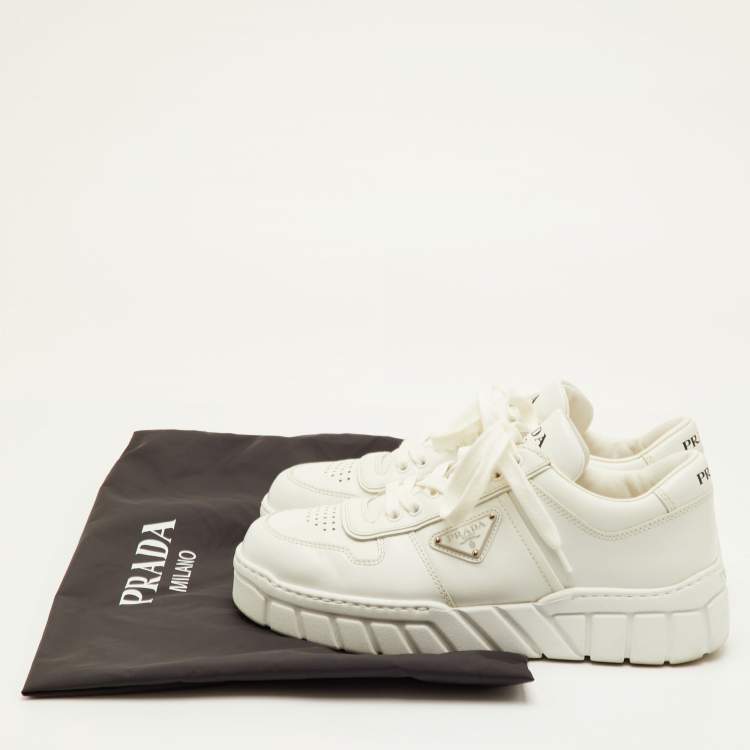 Pre Owned Prada Size 41.5 White Leather Low Top Sneakers