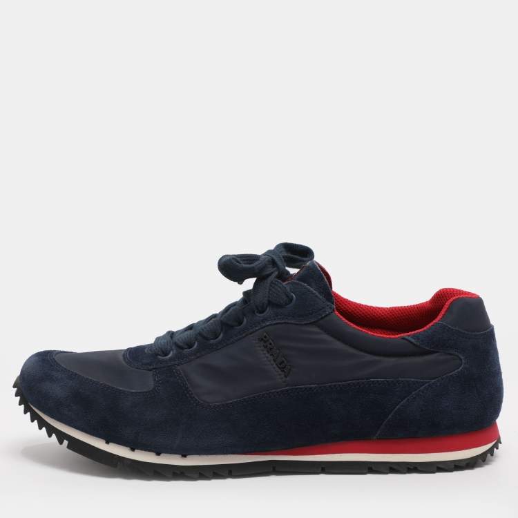 Pre Owned Prada Size 42 Blue Nylon and Suede Low Top Sneakers