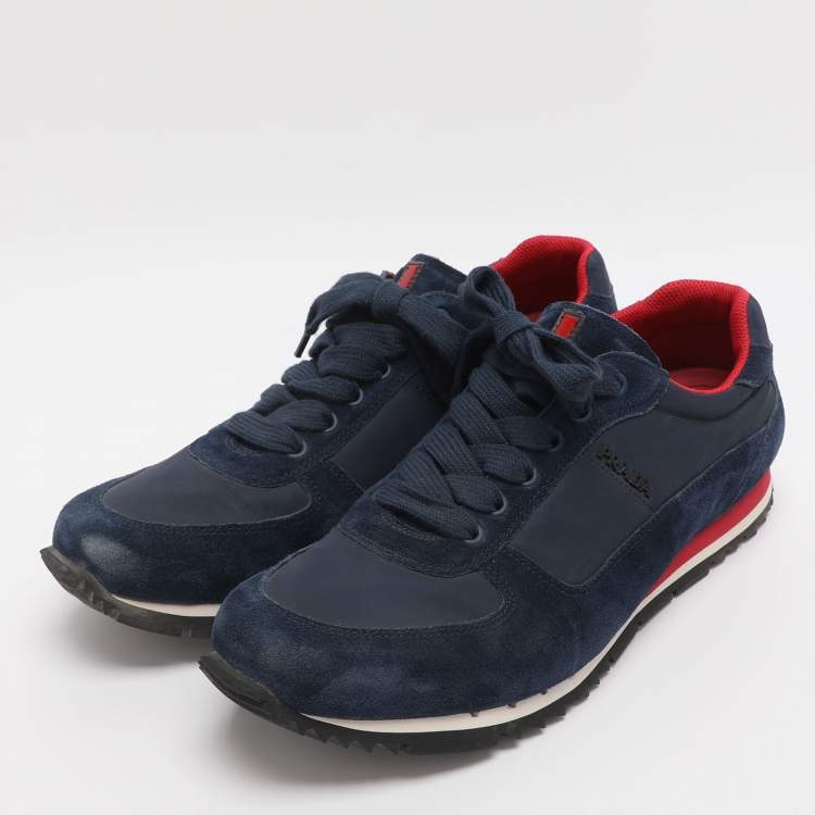 Pre Owned Prada Size 42 Blue Nylon and Suede Low Top Sneakers