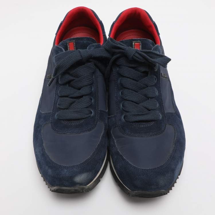 Pre Owned Prada Size 42 Blue Nylon and Suede Low Top Sneakers