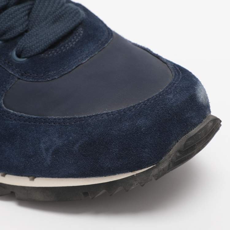 Pre Owned Prada Size 42 Blue Nylon and Suede Low Top Sneakers