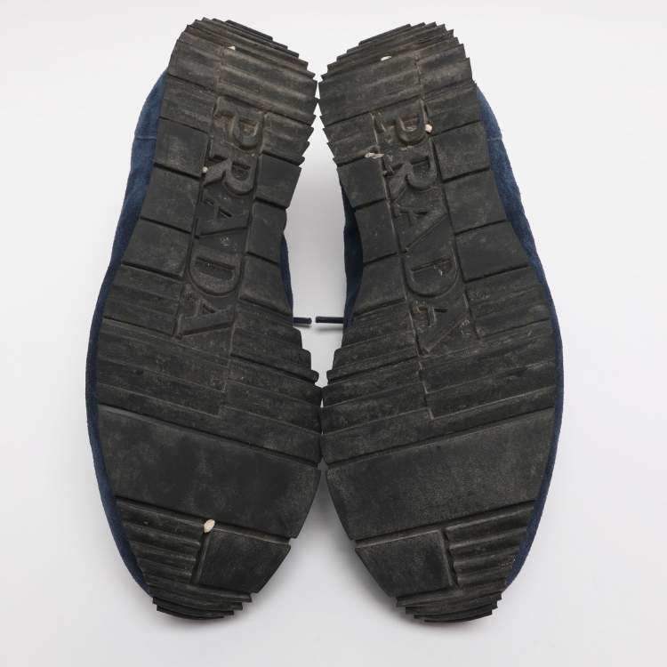 Pre Owned Prada Size 42 Blue Nylon and Suede Low Top Sneakers