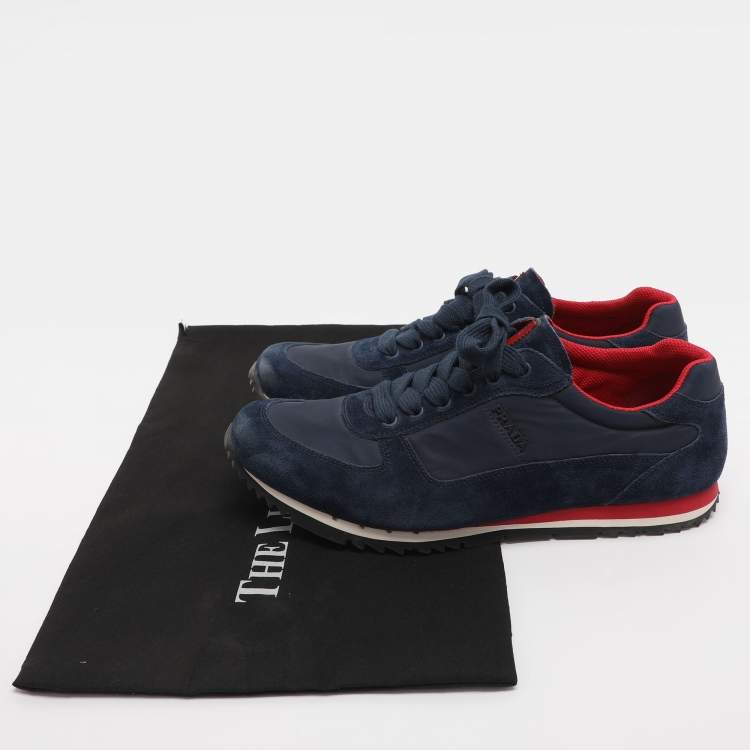 Pre Owned Prada Size 42 Blue Nylon and Suede Low Top Sneakers