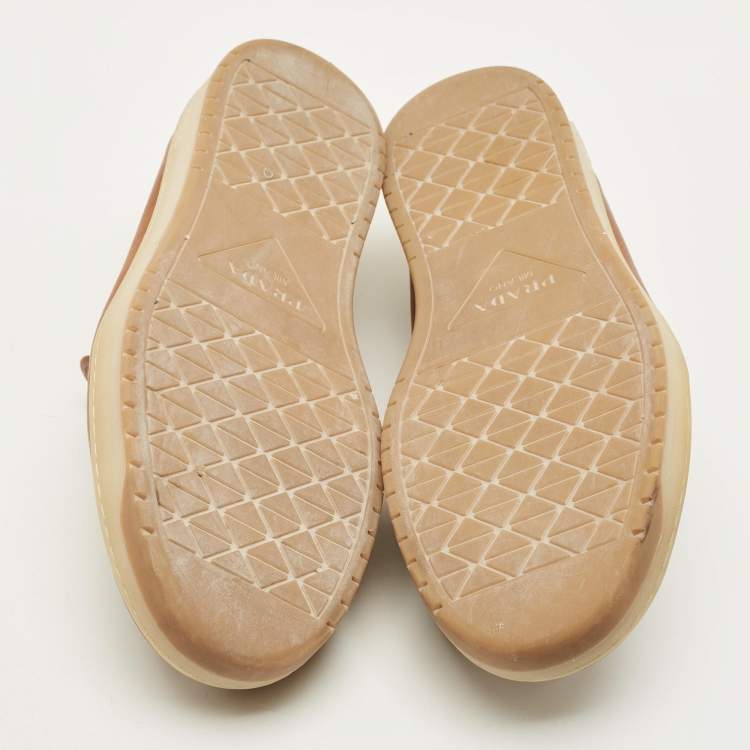 Pre Owned Prada Size 40.5 Brown Leather Logo Slip On Sneakers
