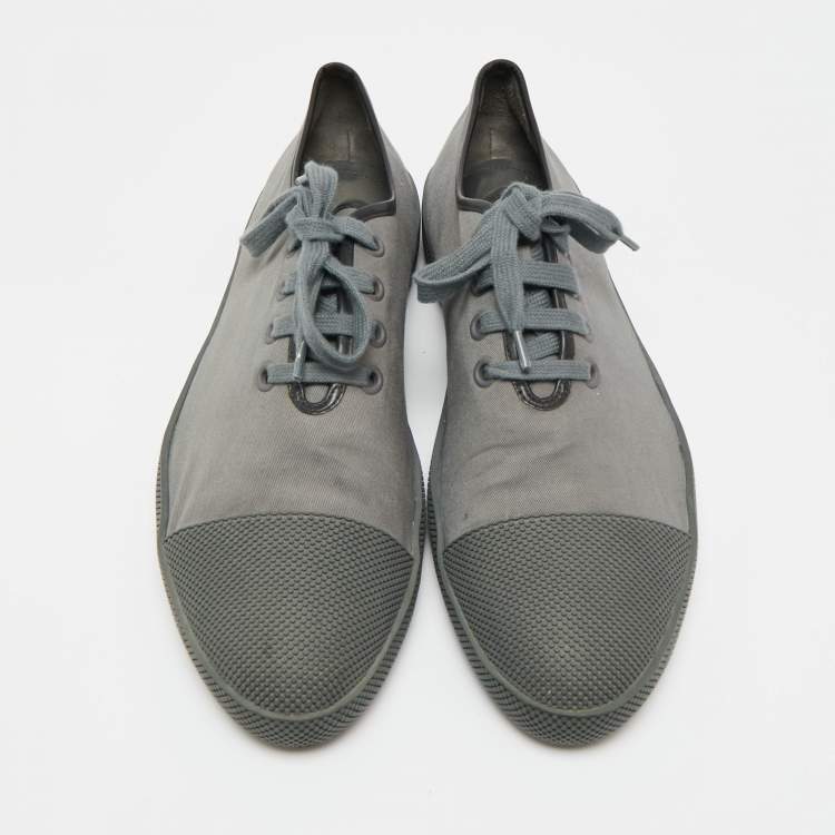 Pre Owned Prada Size 44 Grey Canvas and Rubber Lace Up Sneakers
