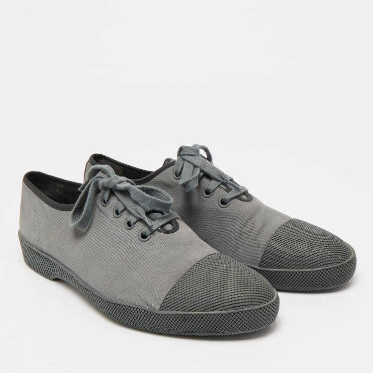Pre Owned Prada Size 44 Grey Canvas and Rubber Lace Up Sneakers