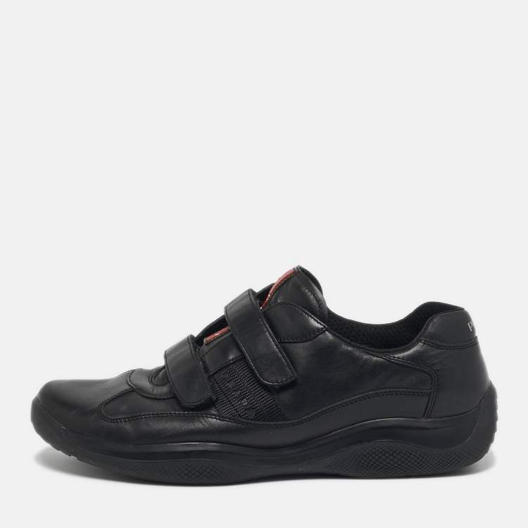 مملوكة مسبقًا Prada Sport Size 44 Black Leather Velcro Low Top Sneakers