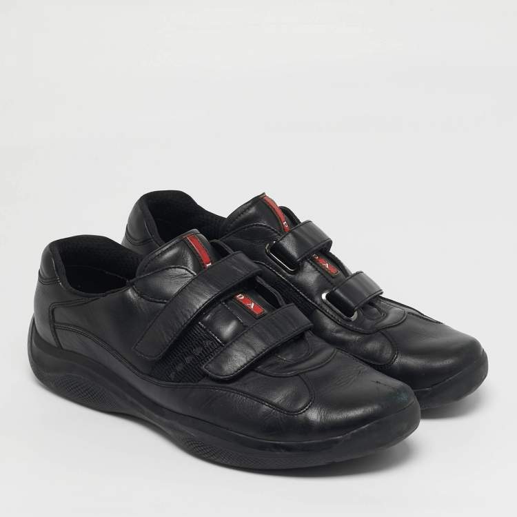 مملوكة مسبقًا Prada Sport Size 44 Black Leather Velcro Low Top Sneakers