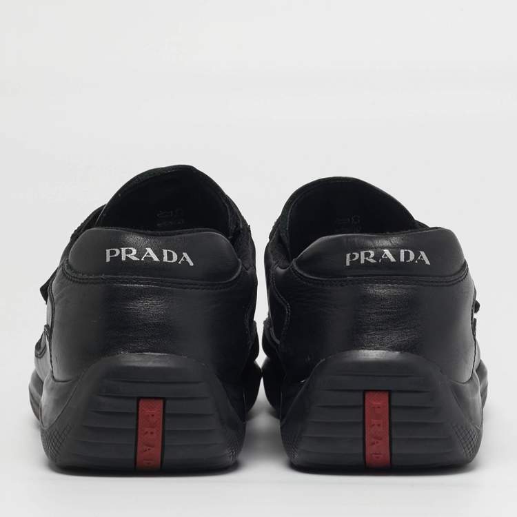 مملوكة مسبقًا Prada Sport Size 44 Black Leather Velcro Low Top Sneakers