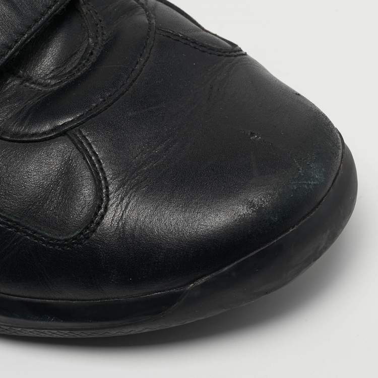 مملوكة مسبقًا Prada Sport Size 44 Black Leather Velcro Low Top Sneakers