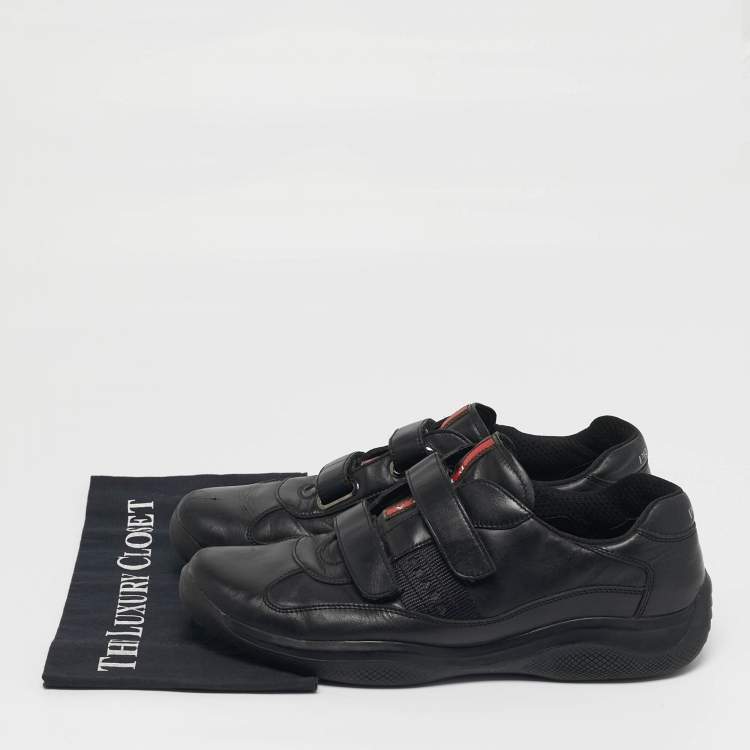 مملوكة مسبقًا Prada Sport Size 44 Black Leather Velcro Low Top Sneakers