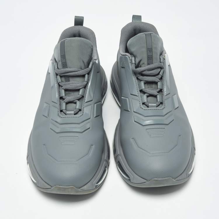 Pre Owned Prada Collision 19 LR Size 41.5 Grey Technical Fabric and Rubber Lace Up Sneakers