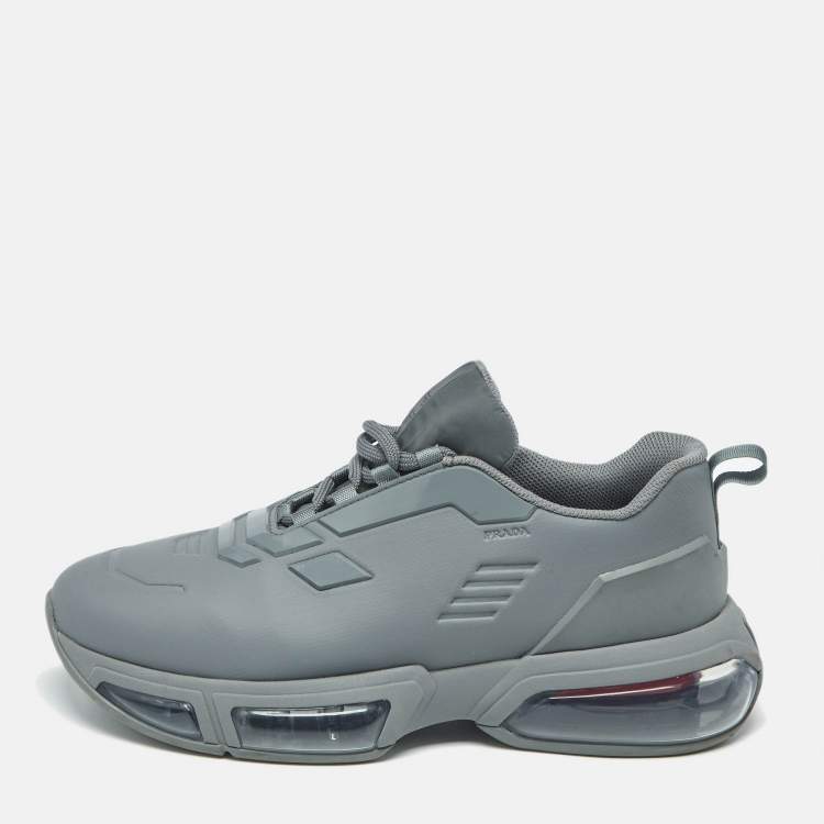 Pre Owned Prada Collision 19 LR Size 41.5 Grey Technical Fabric and Rubber Lace Up Sneakers