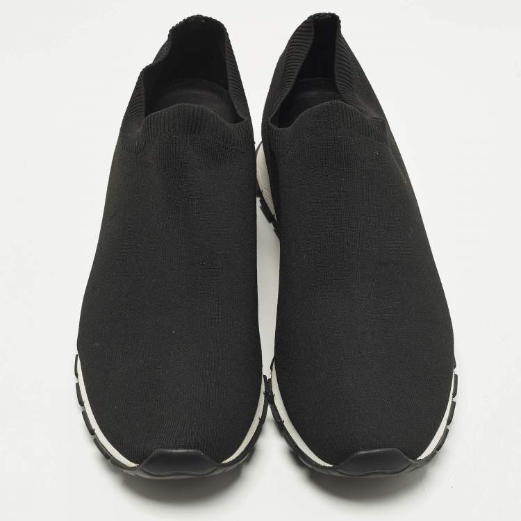 Pre Owned Prada Size 44 Black Knit Fabric Slip On Sneakers