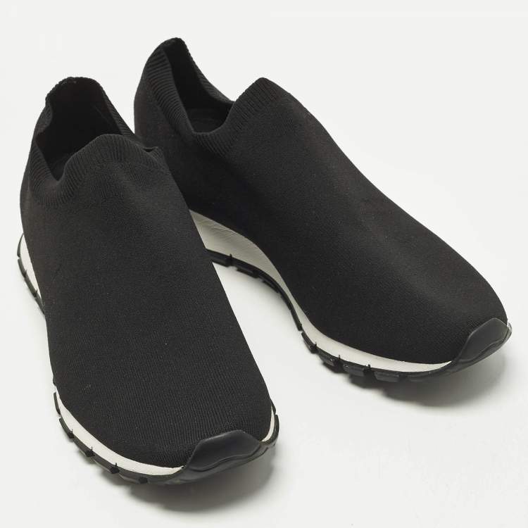 Pre Owned Prada Size 44 Black Knit Fabric Slip On Sneakers