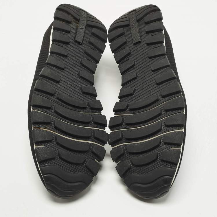 Pre Owned Prada Size 44 Black Knit Fabric Slip On Sneakers