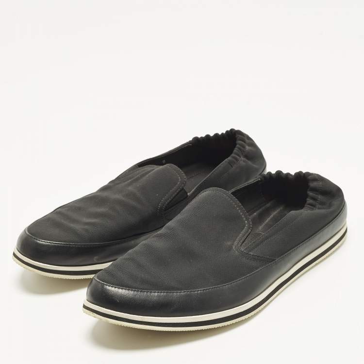 Pre Owned Prada Size 42 Black Canvas and Leather Slip On Sneakers