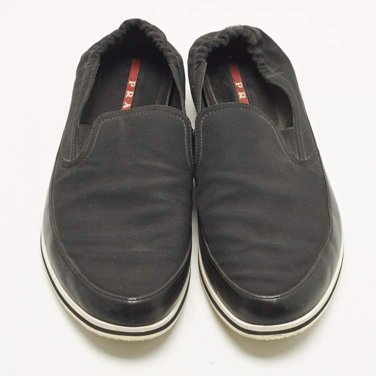Pre Owned Prada Size 42 Black Canvas and Leather Slip On Sneakers