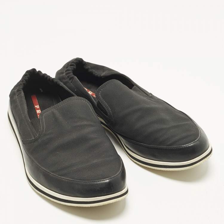 Pre Owned Prada Size 42 Black Canvas and Leather Slip On Sneakers