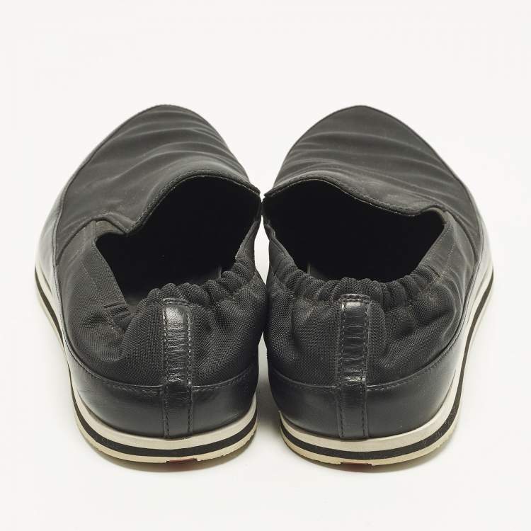 Pre Owned Prada Size 42 Black Canvas and Leather Slip On Sneakers