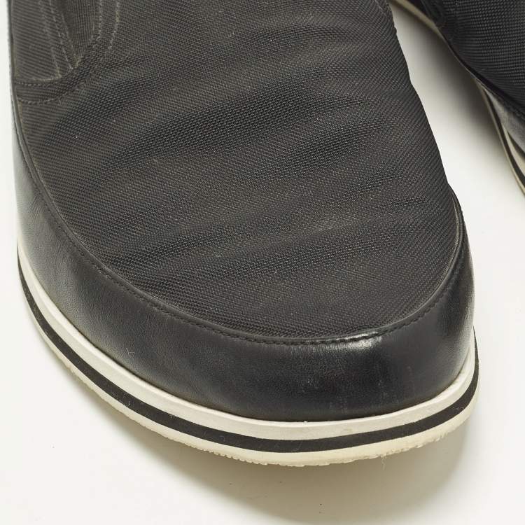 Pre Owned Prada Size 42 Black Canvas and Leather Slip On Sneakers