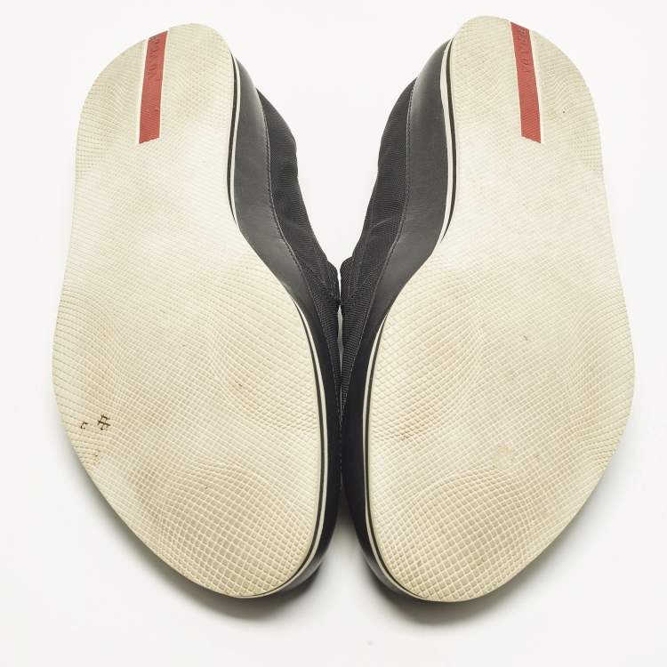 Pre Owned Prada Size 42 Black Canvas and Leather Slip On Sneakers