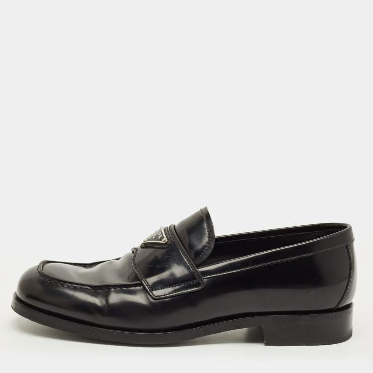 Pre Owned Prada Glossy Size 42 Black Leather Penny Loafers