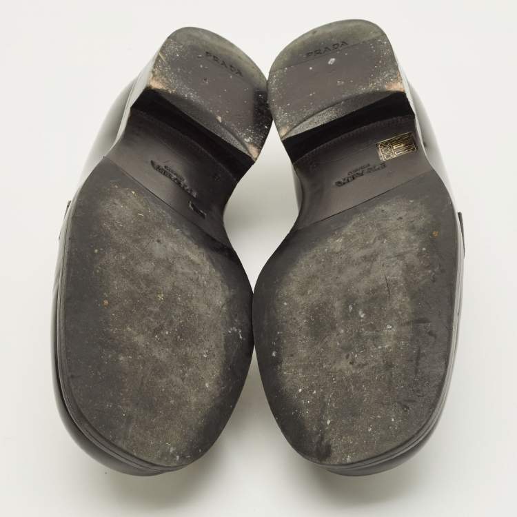 Pre Owned Prada Glossy Size 42 Black Leather Penny Loafers