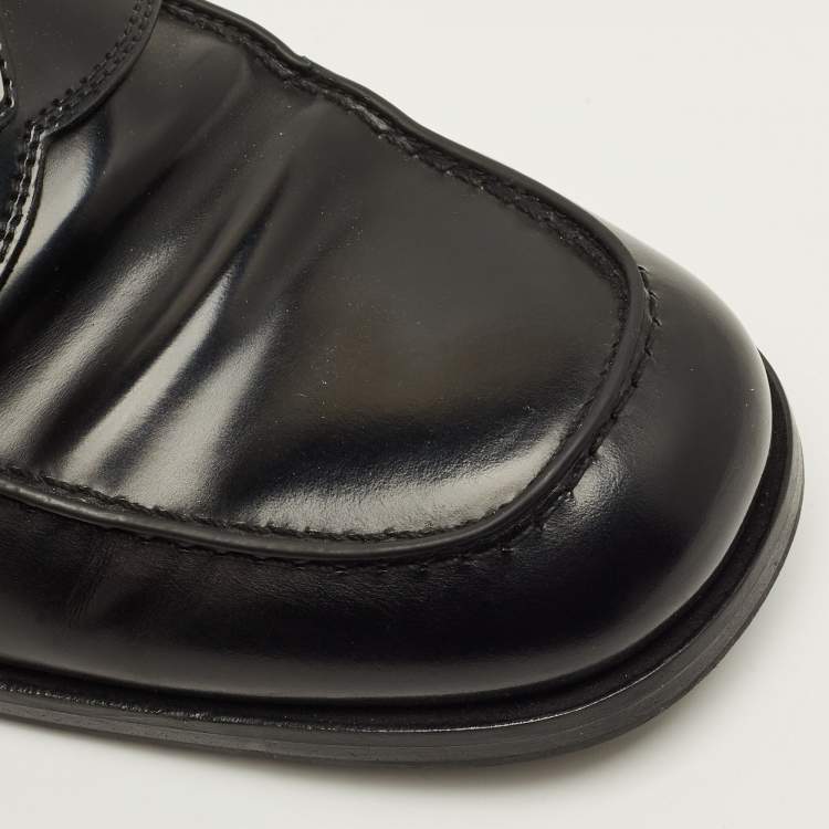 Pre Owned Prada Glossy Size 42 Black Leather Penny Loafers