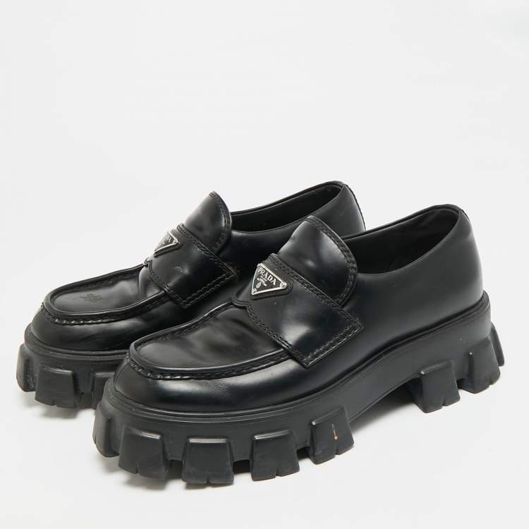 Pre Owned Prada Monolith Chunky Size 42 Black Leather Loafers