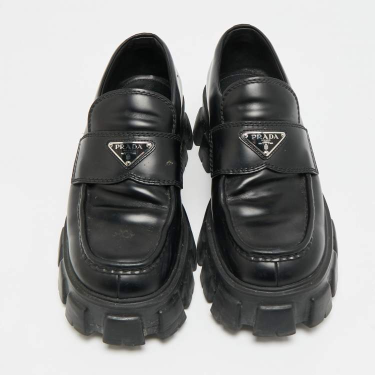 Pre Owned Prada Monolith Chunky Size 42 Black Leather Loafers