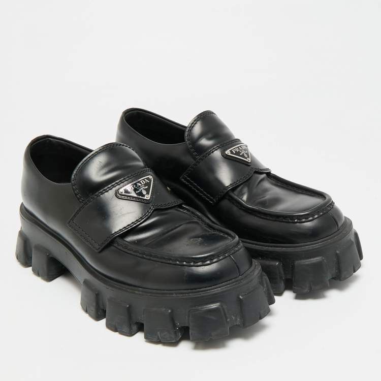 Pre Owned Prada Monolith Chunky Size 42 Black Leather Loafers