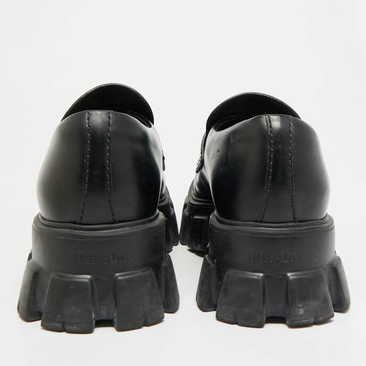 Pre Owned Prada Monolith Chunky Size 42 Black Leather Loafers