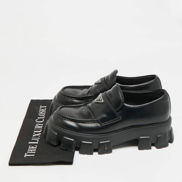 Pre Owned Prada Monolith Chunky Size 42 Black Leather Loafers