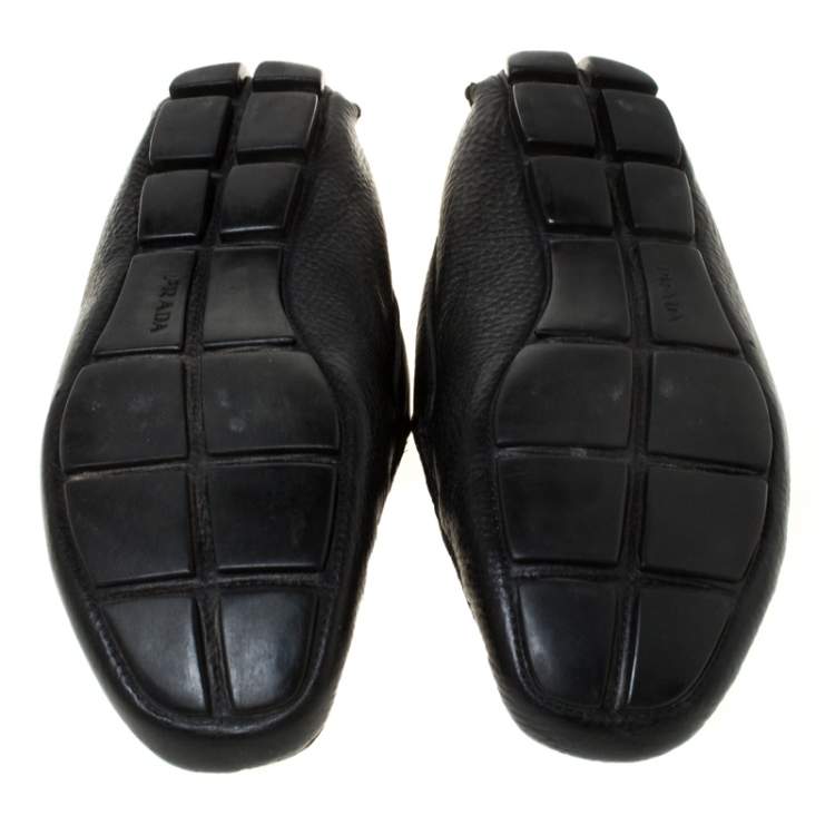Pre Owned Prada Black Leather Slip On Loafers Size 42.5
