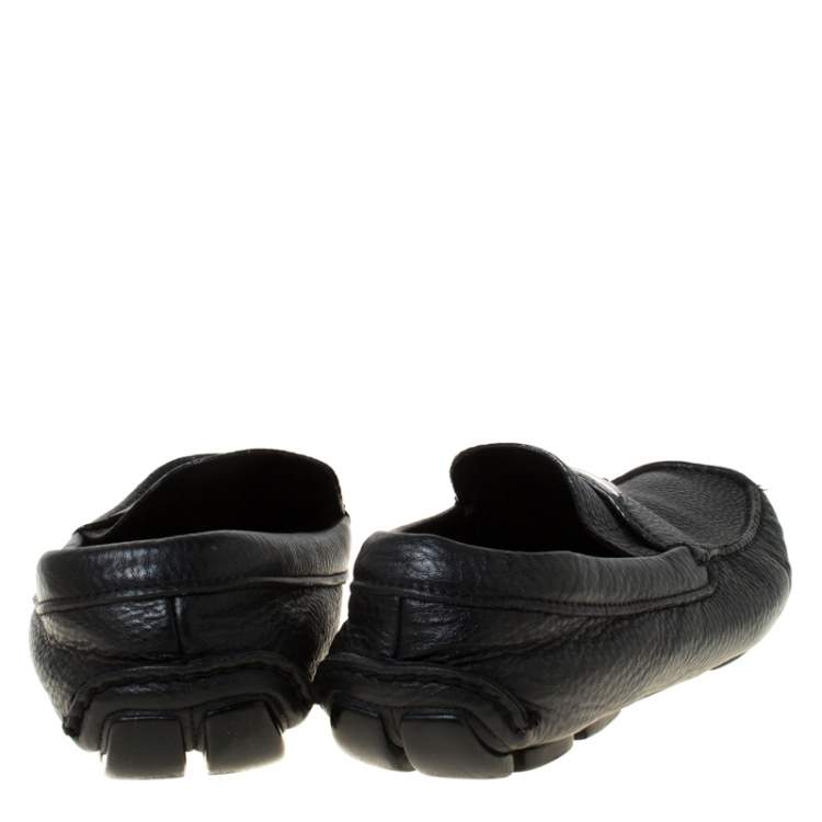 Pre Owned Prada Black Leather Slip On Loafers Size 42.5