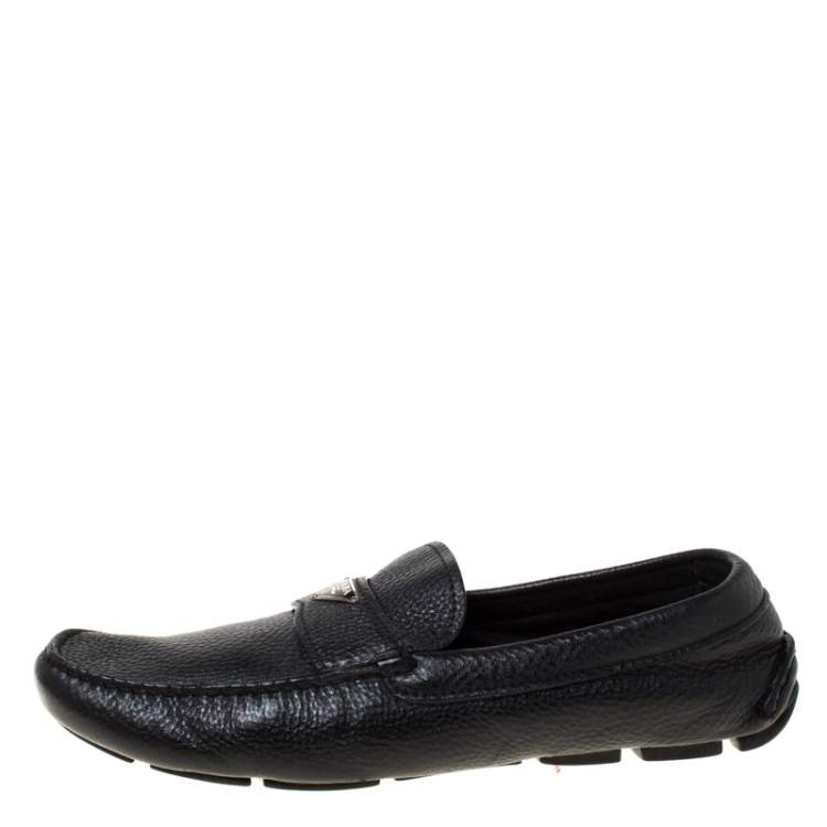 Pre Owned Prada Black Leather Slip On Loafers Size 42.5