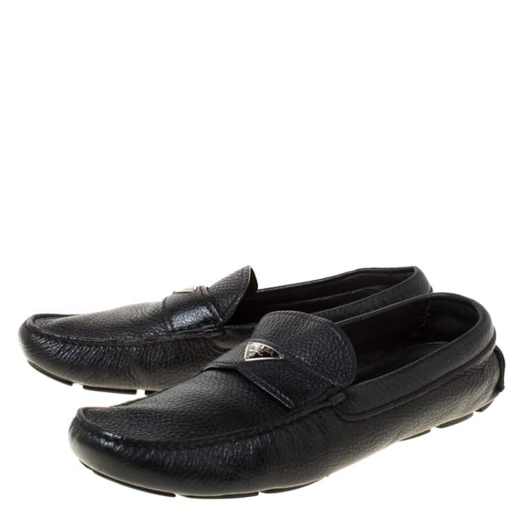 Pre Owned Prada Black Leather Slip On Loafers Size 42.5