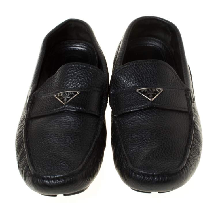 Pre Owned Prada Black Leather Slip On Loafers Size 42.5