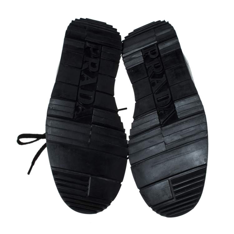Pre Owned Prada Black Leather And Mesh Lace Up Sneakers Size 42.5