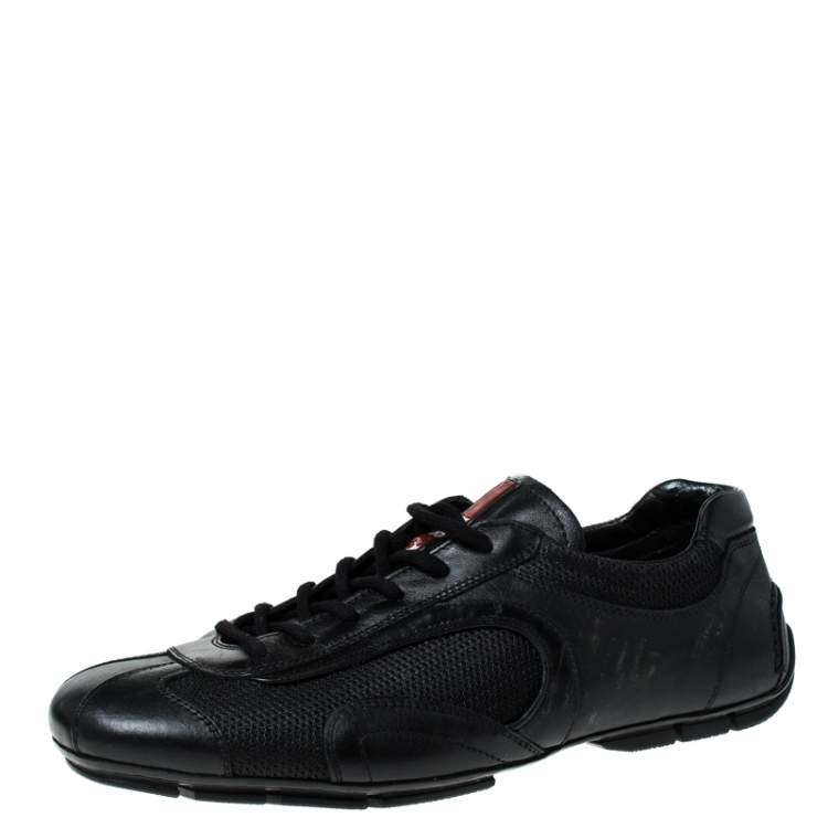 Prada Black Leather and Mesh Lace Up Sneakers Size 41 Prada Sport | TLC