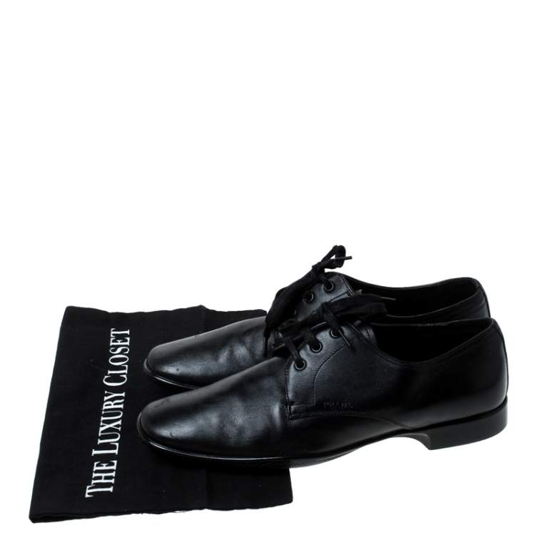 Pre Owned Prada Black Leather Lace Up Oxfords Size 41