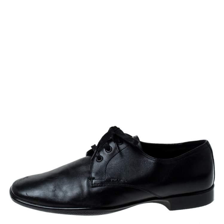 Pre Owned Prada Black Leather Lace Up Oxfords Size 41