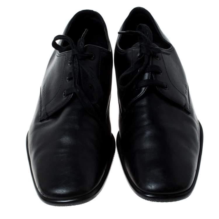 Pre Owned Prada Black Leather Lace Up Oxfords Size 41