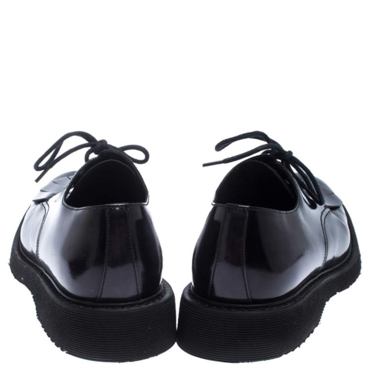 Pre Owned Prada Black Patent Leather Fringe Oxford Size 42.5