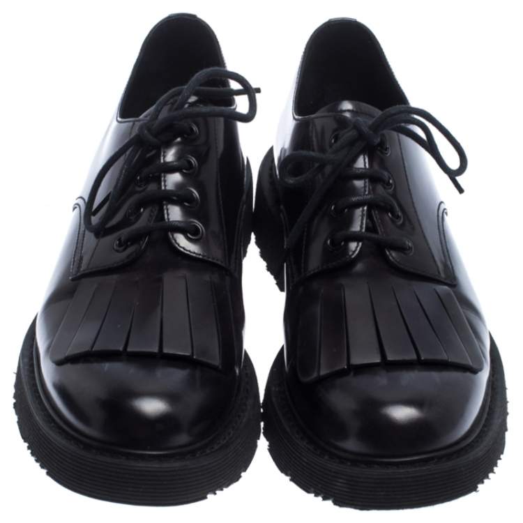 Pre Owned Prada Black Patent Leather Fringe Oxford Size 42.5